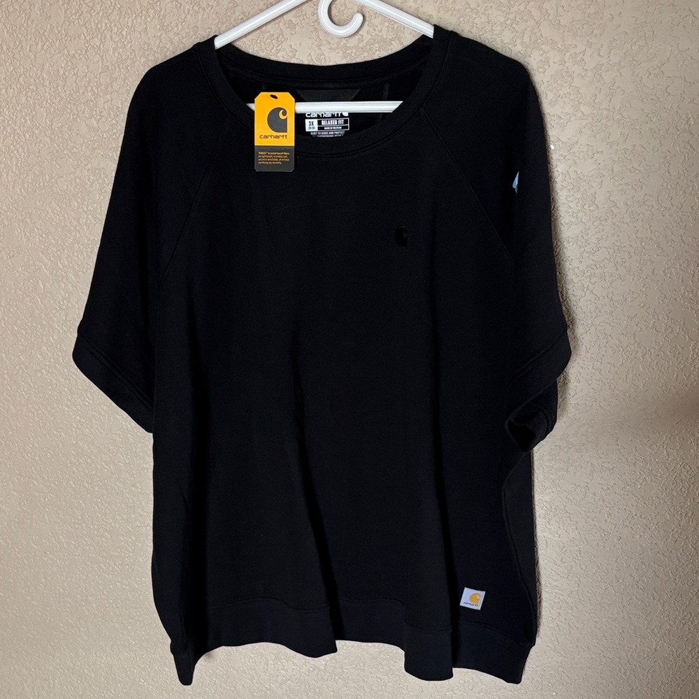 Carhartt Women’s Black Short-Sleeve Crew Sweatshirt with Logo Patch